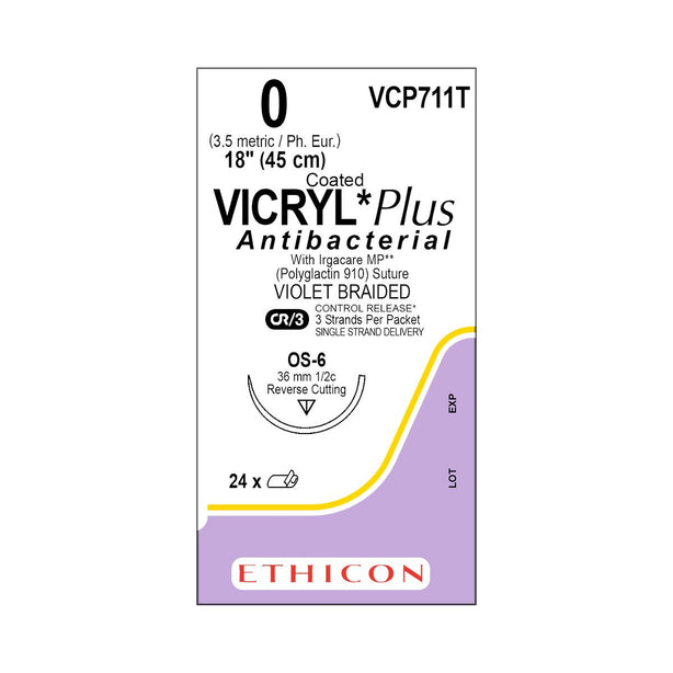 ETHICON Coated Vicryl Plus Antibacterial Sutures VCP711T 24 Each - MDL-ETHVCP711T