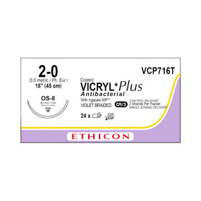 ETHICON Coated Vicryl Plus Antibacterial Sutures VCP716T 24 Each - MDL-ETHVCP716T