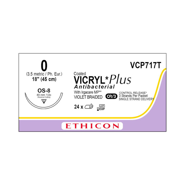 ETHICON Coated Vicryl Plus Antibacterial Sutures VCP717T 24 Each - MDL-ETHVCP717T