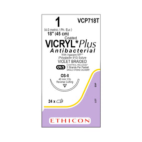 ETHICON Coated Vicryl Plus Antibacterial Sutures VCP718T 24 Each - MDL-ETHVCP718T