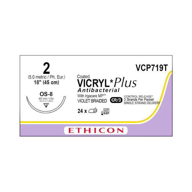 ETHICON Coated Vicryl Plus Antibacterial Sutures VCP719T 24 Each - MDL-ETHVCP719T