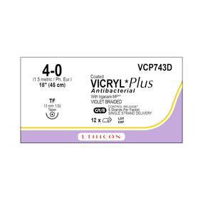 Ethicon Taper Point Vicryl + Antibacterial Suture VCP743D - 12.0 Each - MDL-ETHVCP743D
