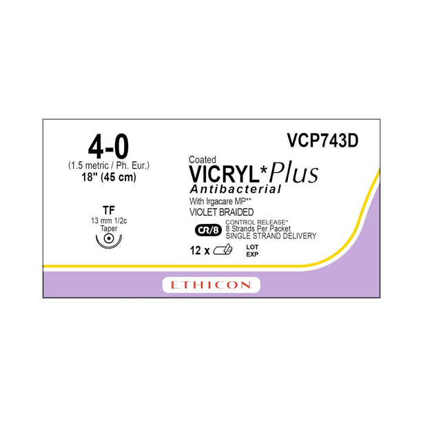 Ethicon Taper Point Vicryl + Antibacterial Suture VCP743D - 12.0 Each - MDL-ETHVCP743D