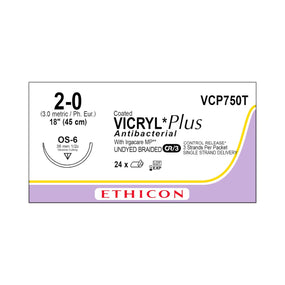 ETHICON Coated Vicryl Plus Antibacterial Sutures VCP750T 24 Each - MDL-ETHVCP750T