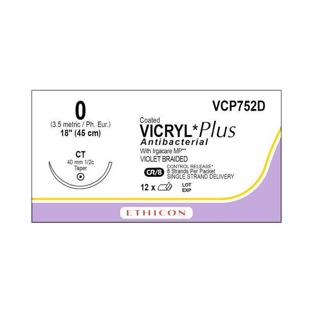 Ethicon Taper Point Vicryl + Antibacterial Suture VCP752D - 12.0 Each - MDL-ETHVCP752D