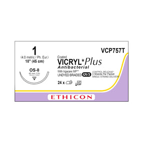 ETHICON Coated Vicryl Plus Antibacterial Sutures VCP757T 24 Each - MDL-ETHVCP757T