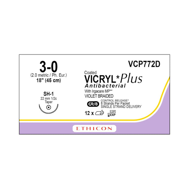 Ethicon Taper Point Vicryl + Antibacterial Suture VCP772D - 12.0 Each - MDL-ETHVCP772D