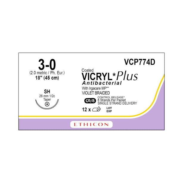 Ethicon Taper Point Vicryl + Antibacterial Suture VCP774D - 12.0 Each - MDL-ETHVCP774D