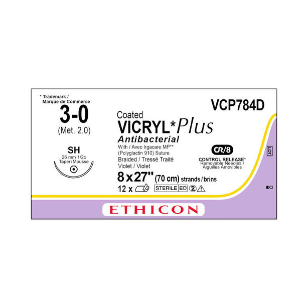 Ethicon Taper Point Vicryl + Antibacterial Suture VCP784D - 12.0 Each - MDL-ETHVCP784D