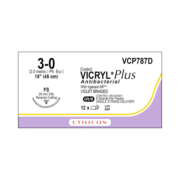 ETHICON Coated Vicryl Plus Antibacterial Sutures VCP787D 12 Each - MDL-ETHVCP787D