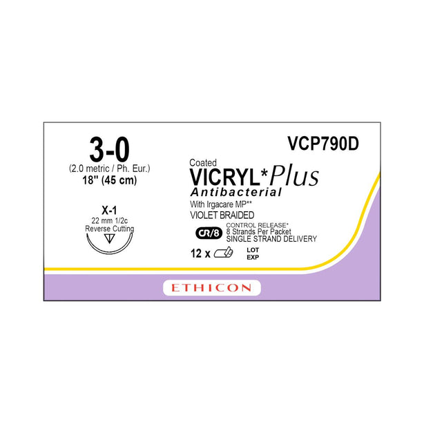 ETHICON Coated Vicryl Plus Antibacterial Sutures VCP790D 12 Each - MDL-ETHVCP790D