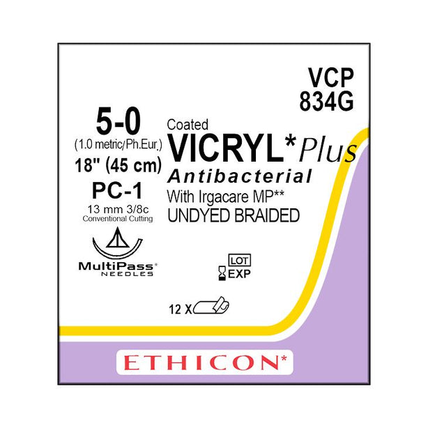 ETHICON Precision Vicryl Plus Absorbable Sutures VCP834G 12 Each-MDL-ETHVCP834G