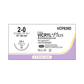 Ethicon Taper Point Vicryl + Antibacterial Suture VCP839D - 12.0 Each - MDL-ETHVCP839D