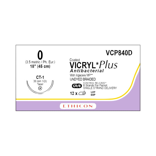 Ethicon Taper Point Vicryl + Antibacterial Suture VCP840D - 12.0 Each - MDL-ETHVCP840D