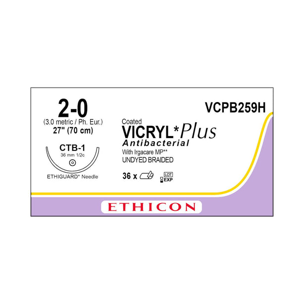 ETHICON Vicryl Plus Absorbable Sutures with Ethiguard Needle VCPB259H 36 Each - MDL-ETHVCPB259H