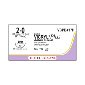 ETHICON Vicryl Plus Absorbable Sutures with Ethiguard Needle VCPB417H 36 Each - MDL-ETHVCPB417H