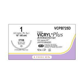 ETHICON Vicryl Plus Absorbable Sutures with Ethiguard Needle VCPB725D 12 Each - MDL-ETHVCPB725D