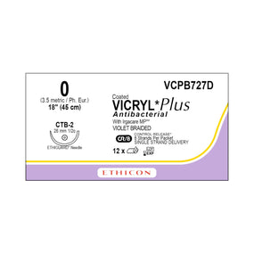 ETHICON Vicryl Plus Absorbable Sutures with Ethiguard Needle VCPB727D 12 Each - MDL-ETHVCPB727D
