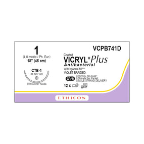 ETHICON Vicryl Plus Absorbable Sutures with Ethiguard Needle VCPB741D 12 Each - MDL-ETHVCPB741D