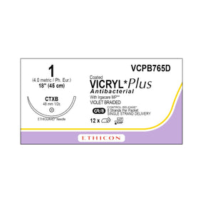 ETHICON Vicryl Plus Absorbable Sutures with Ethiguard Needle VCPB765D 12 Each - MDL-ETHVCPB765D