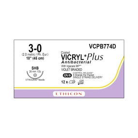 ETHICON Vicryl Plus Absorbable Sutures with Ethiguard Needle VCPB774D 12 Each - MDL-ETHVCPB774D