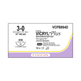 ETHICON Vicryl Plus Absorbable Sutures with Ethiguard Needle VCPB864D 12 Each - MDL-ETHVCPB864D