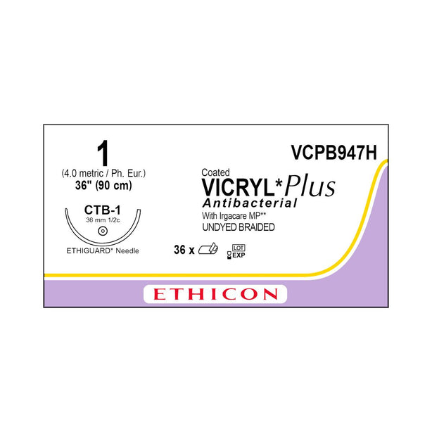 ETHICON Vicryl Plus Absorbable Sutures with Ethiguard Needle VCPB947H 36 Each - MDL-ETHVCPB947H