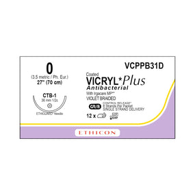 ETHICON Vicryl Plus Absorbable Sutures with Ethiguard Needle VCPPB31D 12 Each - MDL-ETHVCPPB31D