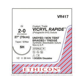 ETHICON Taper Point Vicryl Rapide Absorbable Sutures VR417 12 Each-MDL-ETHVR417BX
