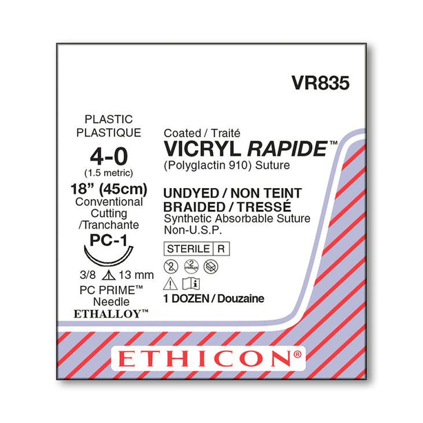 Ethicon Precision Cosmetic VICRYL RAPIDE Absorbable Sutures VR835 - 12.0 Each