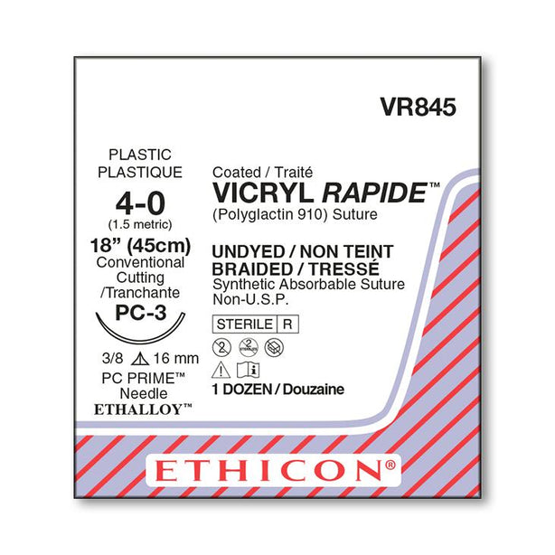 Ethicon Precision Cosmetic VICRYL RAPIDE Absorbable Sutures VR845 - 12.0 Each