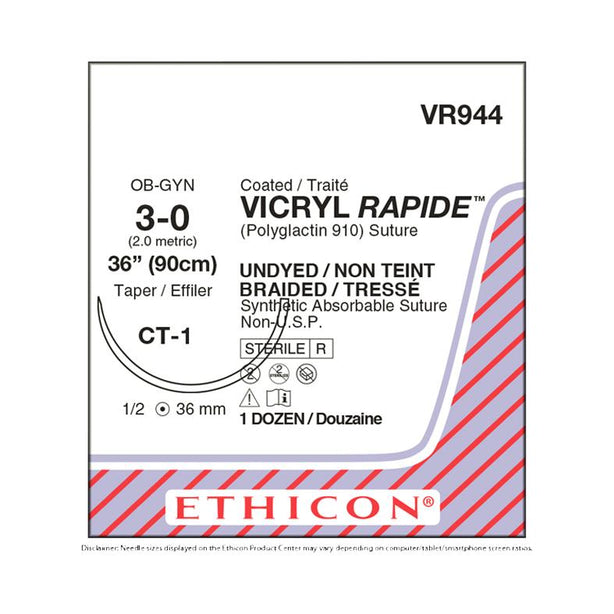 ETHICON Taper Point Vicryl Rapide Absorbable Sutures VR944 12 Each-MDL-ETHVR944