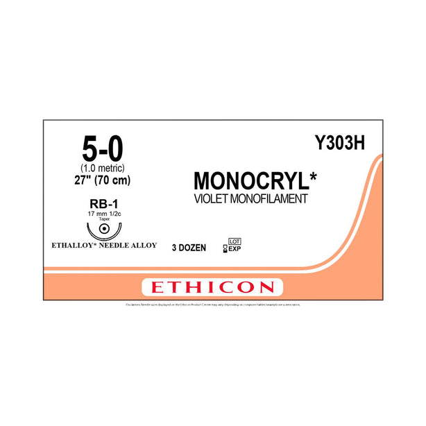 ETHICON Monocryl Absorbable Sutures Y303H 36 Each-MDL-ETHY303H