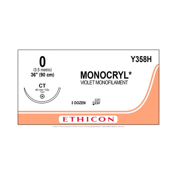 ETHICON Monocryl Absorbable Sutures Y358H 36 Each-MDL-ETHY358H