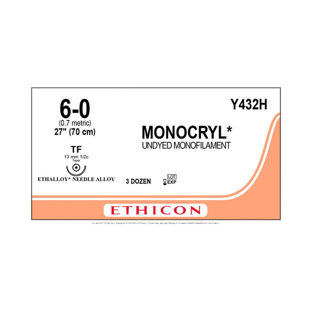 ETHICON Monocryl Absorbable Sutures Y432H 36 Each-MDL-ETHY432H