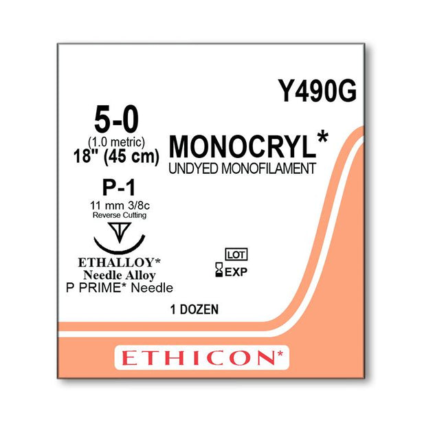 Ethicon Precision Point Monocryl Synthetic Absorbable Sutures Y490G - 12.0 Each