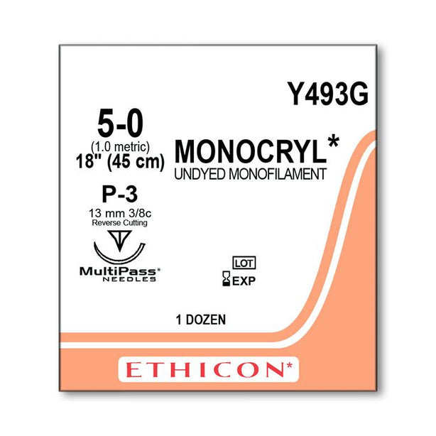 Ethicon Precision Point Monocryl Synthetic Absorbable Sutures Y493G - 12.0 Each