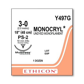 Ethicon Precision Point Monocryl Synthetic Absorbable Sutures Y497G - 12.0 Each