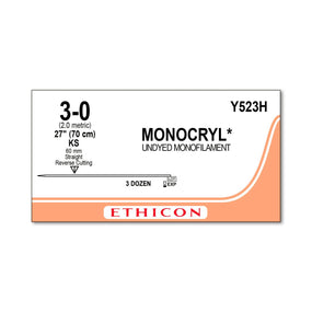 Ethicon Straight Cutting Monocryl Absorbable Sutures Y523H - 36.0 Each - MDL-ETHY523H