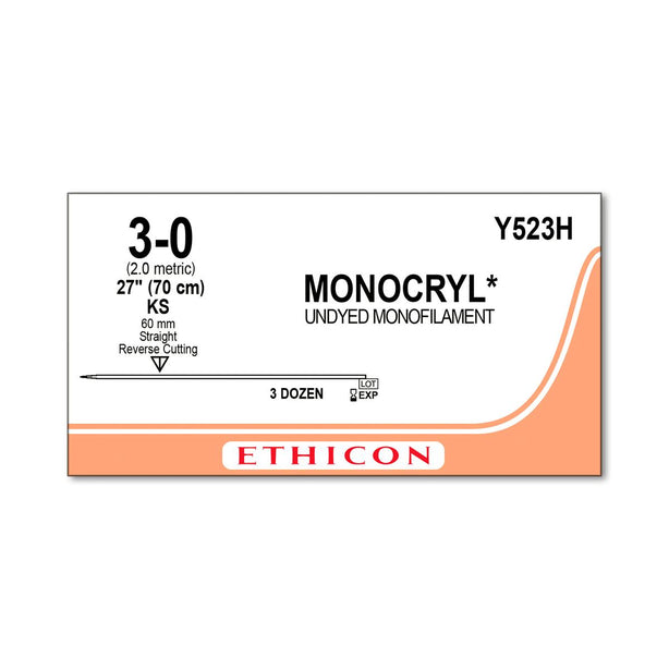 Ethicon Straight Cutting Monocryl Absorbable Sutures Y523H - 36.0 Each - MDL-ETHY523H