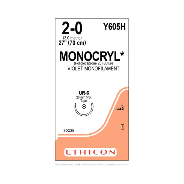 ETHICON Monocryl Absorbable Sutures Y605H 36 Each-MDL-ETHY605H