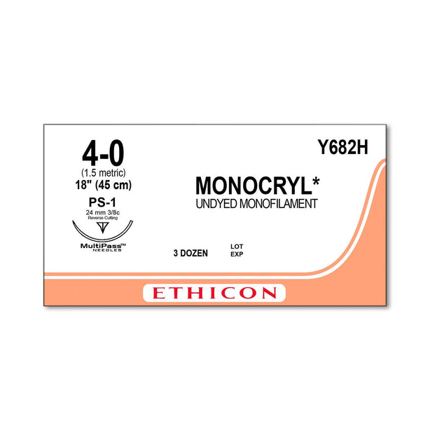 Ethicon Precision Point Monocryl Synthetic Absorbable Sutures Y682H - 36.0 Each