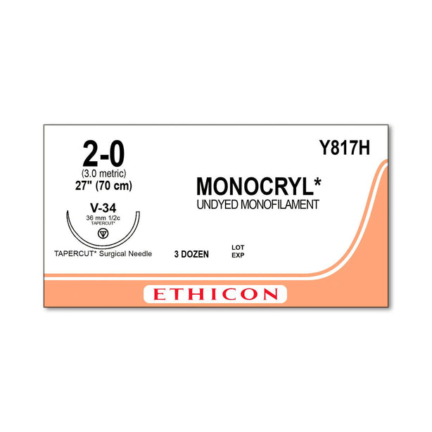 Tapercut Monocryl Absorbable Sutures - Y817H - 36 Each - MDL-ETHY817H
