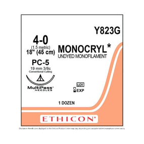 ETHICON Precision Cosmetic Monocryl Absorbable Sutures Y823G 12 Each - MDL-ETHY823G