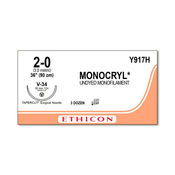Tapercut Monocryl Absorbable Sutures - Y917H - 36 Each - MDL-ETHY917H