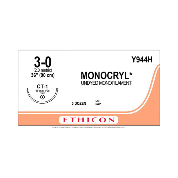 ETHICON Monocryl Absorbable Sutures Y944H 36 Each-MDL-ETHY944H