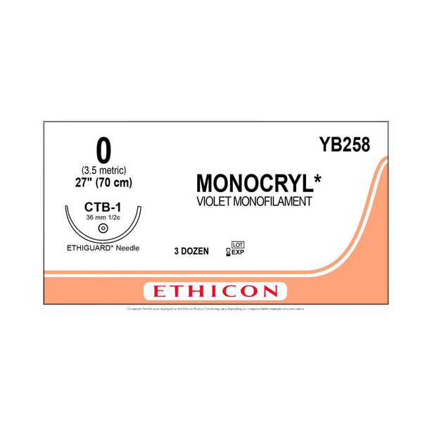 ETHICON Monocryl Undyed Monofilament Sutures YB258 36 Each - MDL-ETHYB258