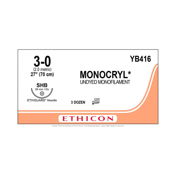 Monocryl Undyed Monofilament Sutures - YB416 - 36 Each - MDL-ETHYB416