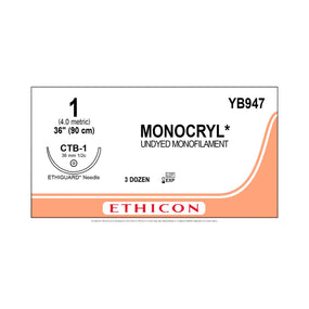Monocryl Undyed Monofilament Sutures - YB947 - 36 Each - MDL-ETHYB947