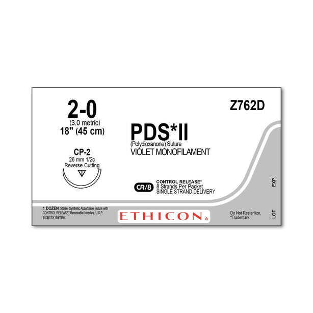 ETHICON Reverse Cutting PDS II Absorbable Sutures Z762D 12 Each-MDL-ETHZ762D